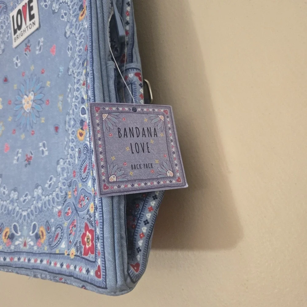 NWT Brighton Bandana Love Backpack Blue Paisley Floral Butterfly Canvas Mini Bag